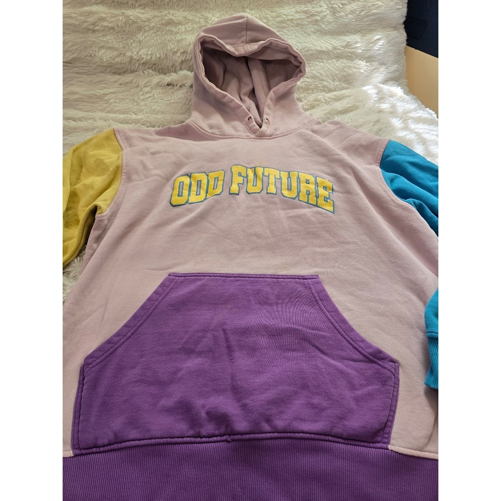 Odd Future Pastel Colorblock Hoodie L Pink Blue Yellow Pullover AS IS